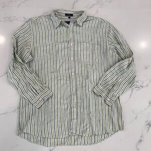 Alan Flusser Linen Button Up Shirt Mens XL Striped Long Sleeve Casual‎ Beach